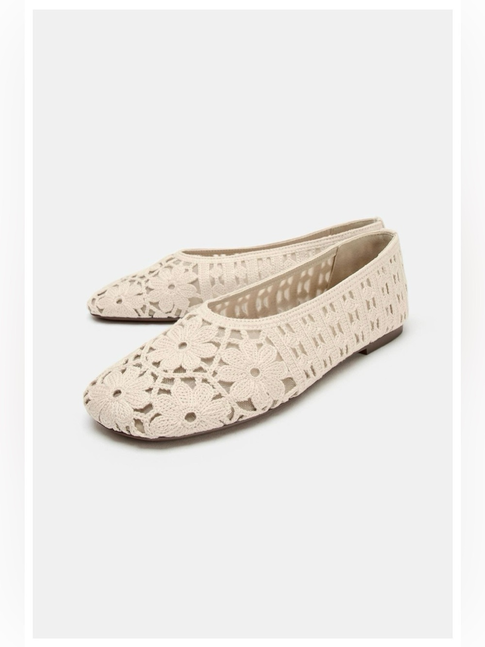 Zara NWOT Floral Crochet Ballet Flats EU 38 size 7.5